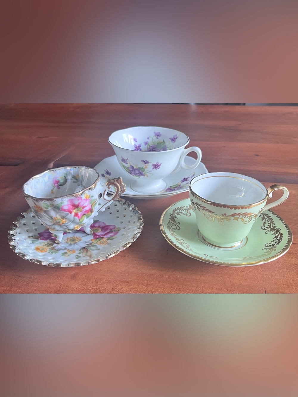 Set of 3 vintage tea espresso cups saucers Radfords Aynsley Bone China England